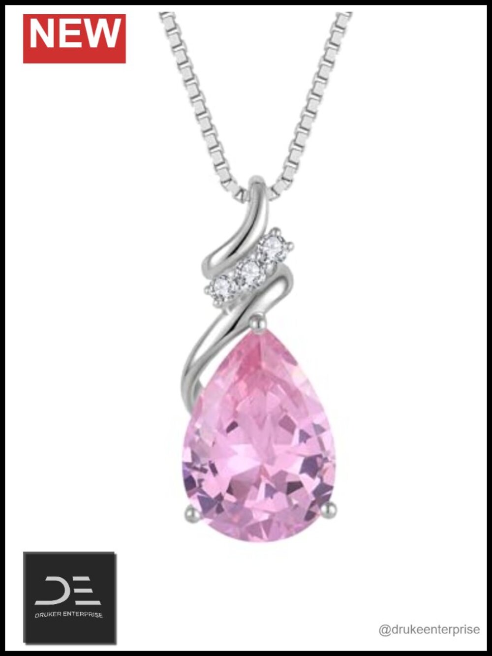 Teardrop Necklace 925 Sterling Silver 18k White Gold Plated Cubic Zirconia